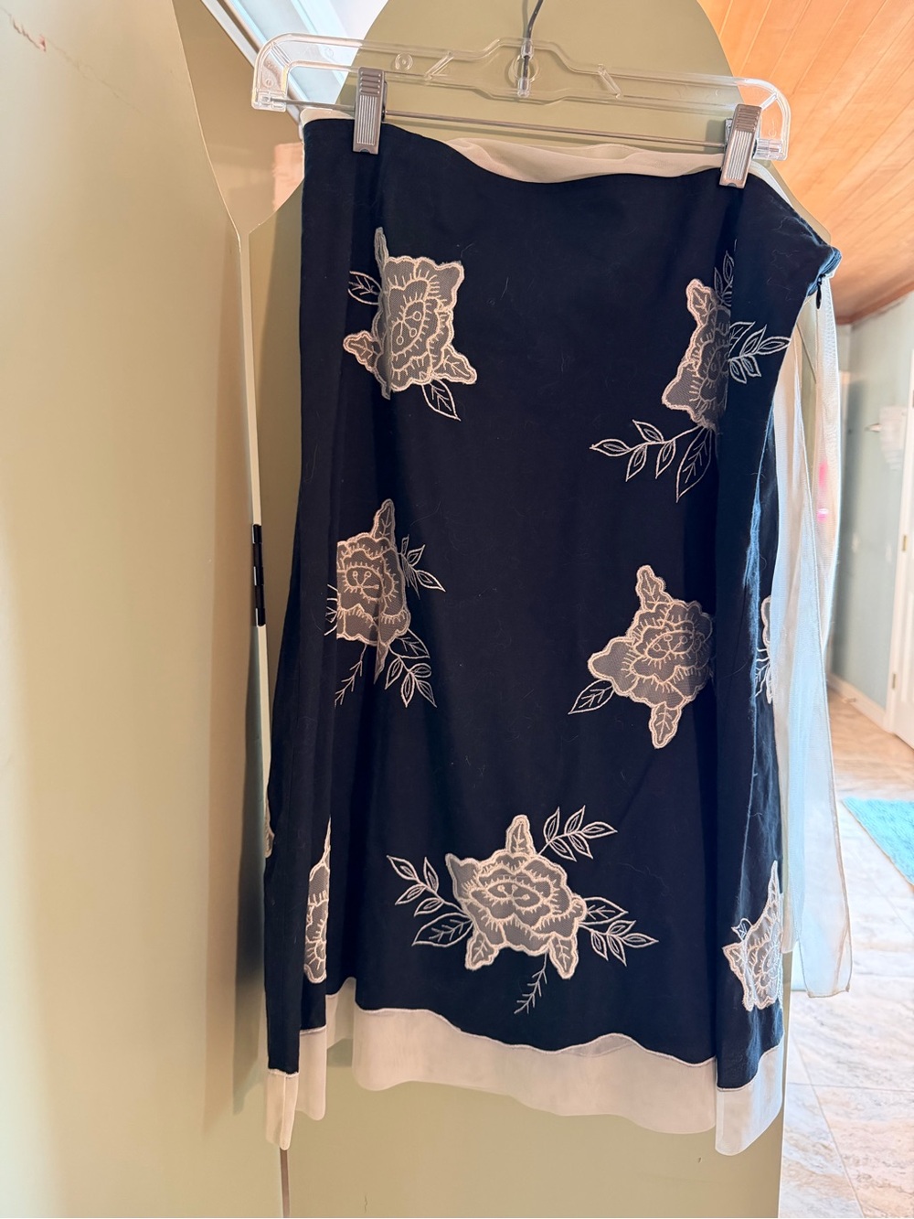 Odille Black Skirt with Cream Overlay Trim